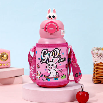 Bunny 3d Face Lid with Matching Cover Stainless Steel Water Bottle for Kids,550 ml
