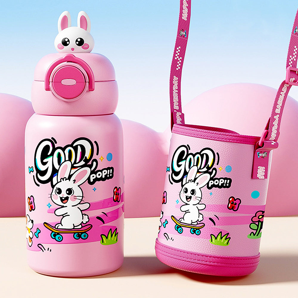 Bunny 3d Face Lid with Matching Cover Stainless Steel Water Bottle for Kids,550 ml