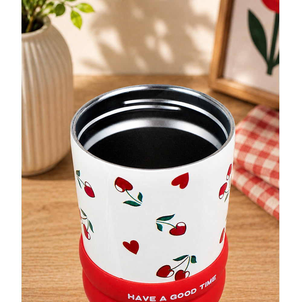 Red Cherry Hearts, Good Time Series, Stainless Steel Tumbler and Water Bottle for Kids & Adults, 710ml