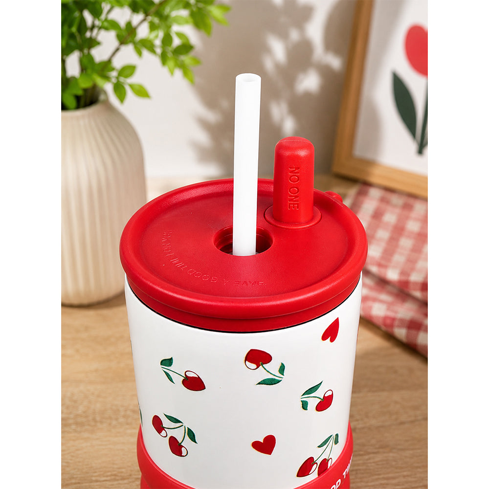 Red Cherry Hearts, Good Time Series, Stainless Steel Tumbler and Water Bottle for Kids & Adults, 710ml