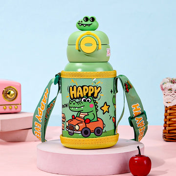 Crocodile 3d Face Lid with Matching Cover Stainless Steel Water Bottle for Kids,550 ml