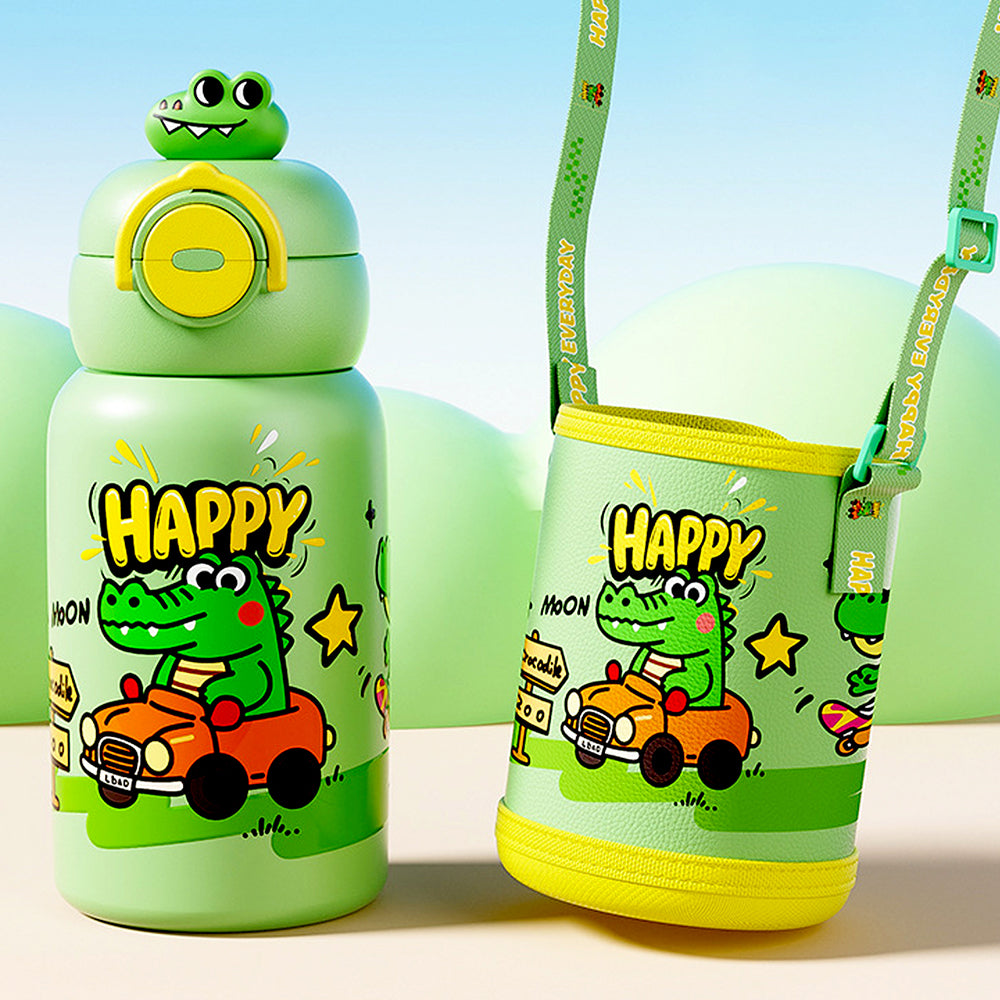 Crocodile 3d Face Lid with Matching Cover Stainless Steel Water Bottle for Kids,550 ml