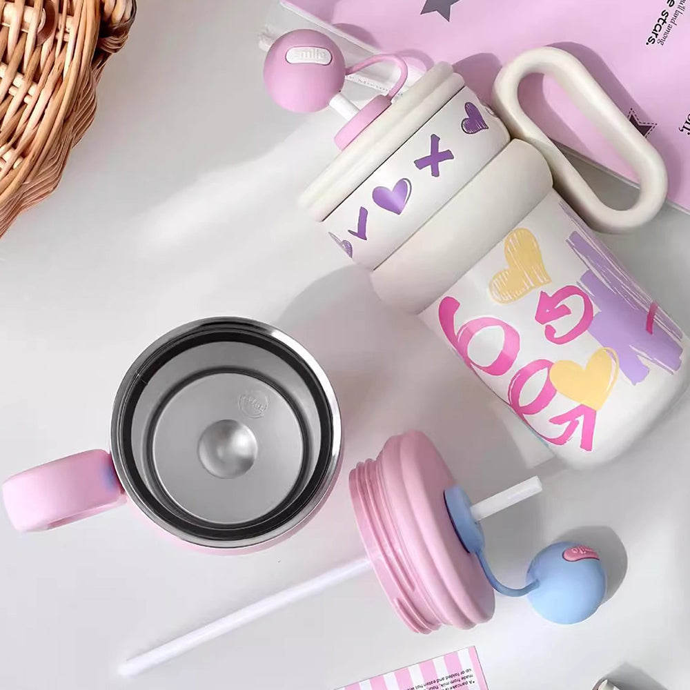 Cream Pastel XOXO series, Stainless Steel Tumbler and Water Bottle for Kids & Adults, 540ml