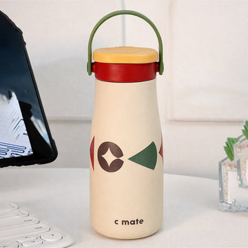 Cream & Red pattern Moo series insulated thermos Bottle with detachable filter for Kids and Adults, 600ml