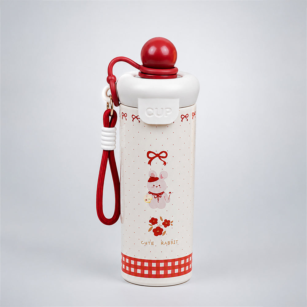 Cute Rabbit, Red ball Lid Series, Stainless Steel Tumbler and Water Bottle for Kids & Adults, 650ml