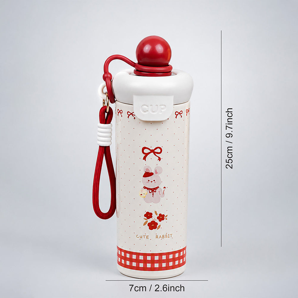 Cute Rabbit, Red ball Lid Series, Stainless Steel Tumbler and Water Bottle for Kids & Adults, 650ml