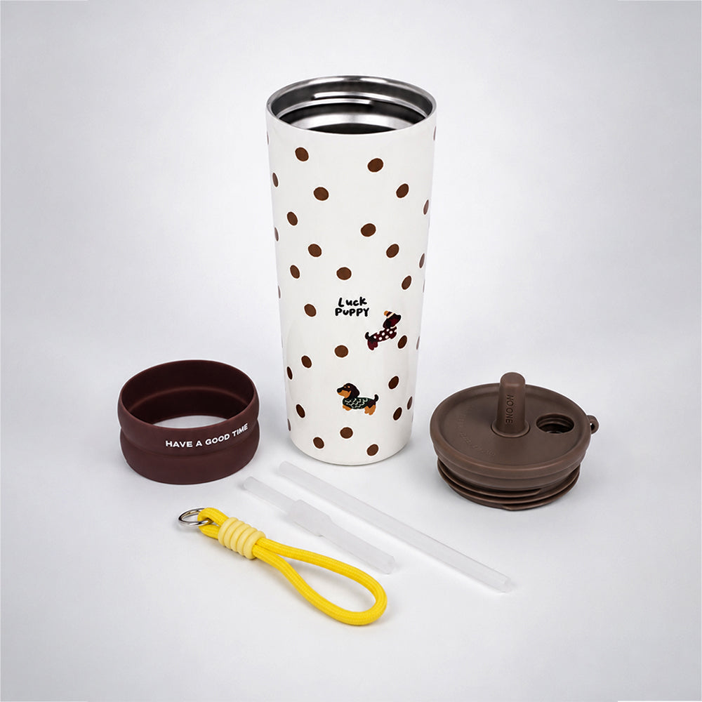 Dachshund & Dots, Good Time Series, Stainless Steel Tumbler and Water Bottle for Kids & Adults, 710ml