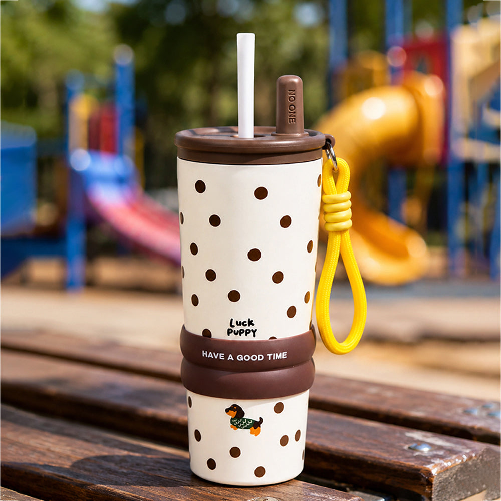 Dachshund & Dots, Good Time Series, Stainless Steel Tumbler and Water Bottle for Kids & Adults, 710ml