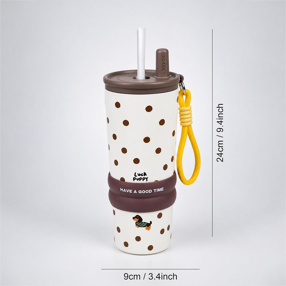 Dachshund & Dots, Good Time Series, Stainless Steel Tumbler and Water Bottle for Kids & Adults, 710ml