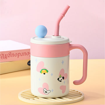 Doggy with Pink Hearts, Cupstyle Series Stainless Steel Tumbler Bottle with detachable infuser for kids, Teens and Adults,620 ml