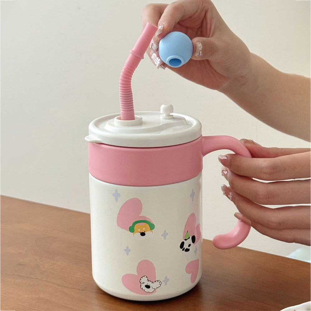 Doggy with Pink Hearts, Cupstyle Series Stainless Steel Tumbler Bottle with detachable infuser for kids, Teens and Adults,620 ml