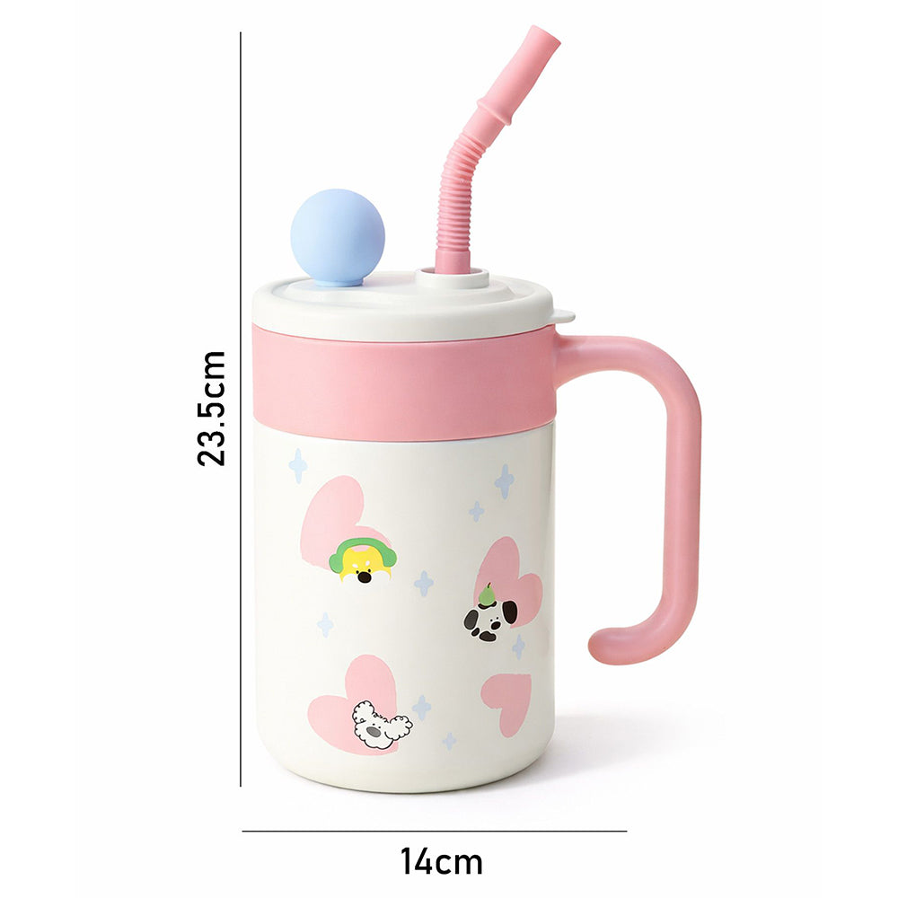 Doggy with Pink Hearts, Cupstyle Series Stainless Steel Tumbler Bottle with detachable infuser for kids, Teens and Adults,620 ml