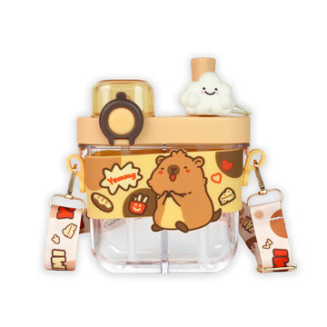 Dual Beverage compartment, Brown Capybara Tritan Kids Water Bottle, 580ml, 2yrs +