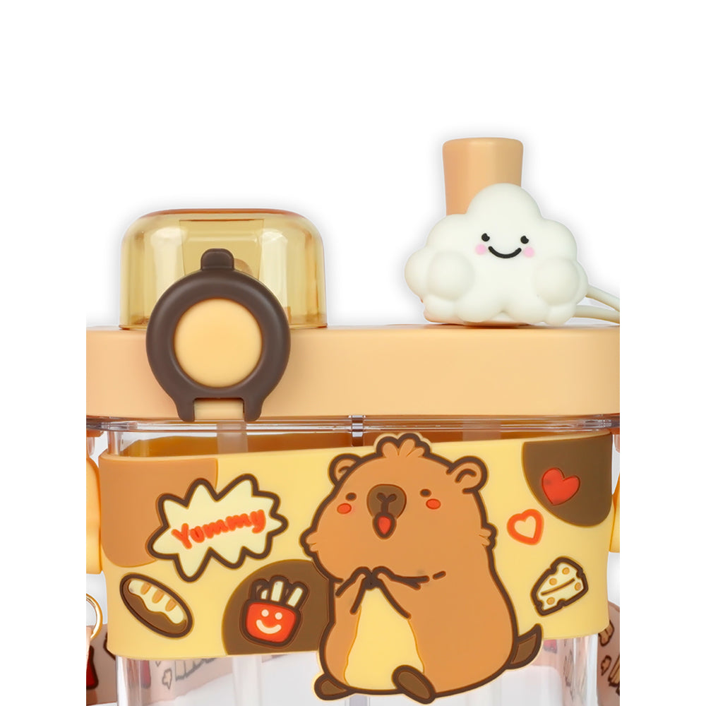 Dual Beverage compartment, Brown Capybara Tritan Kids Water Bottle, 580ml, 2yrs +