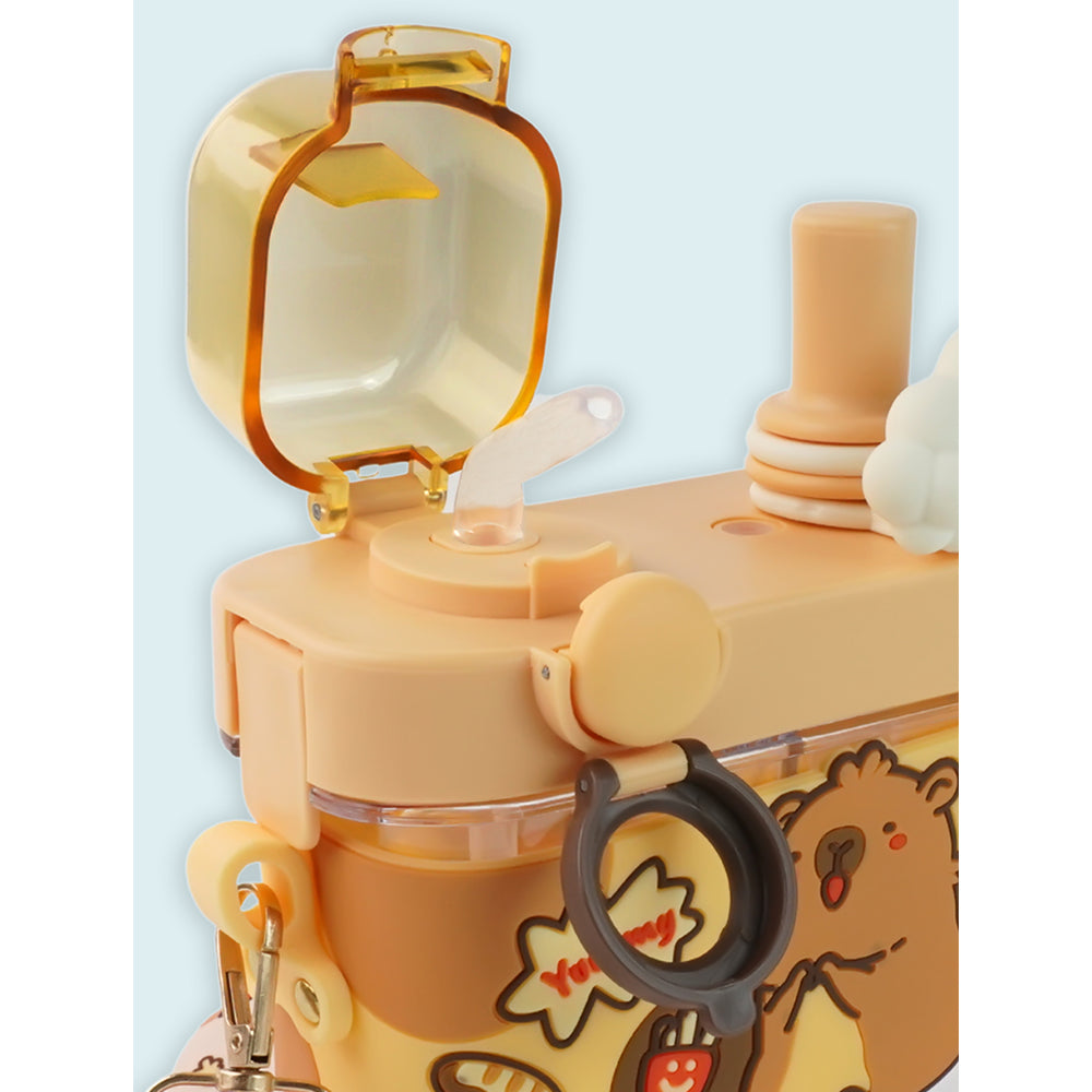 Dual Beverage compartment, Brown Capybara Tritan Kids Water Bottle, 580ml, 2yrs +
