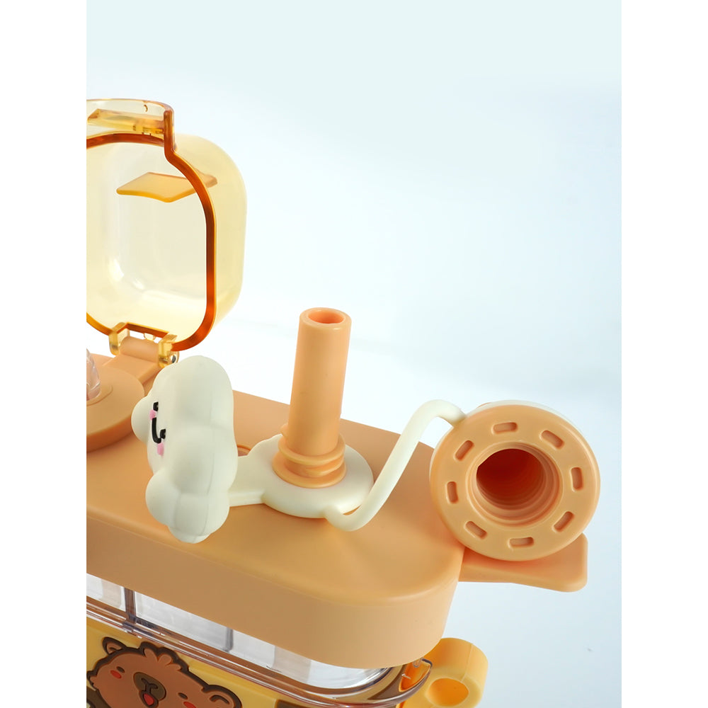 Dual Beverage compartment, Brown Capybara Tritan Kids Water Bottle, 580ml, 2yrs +