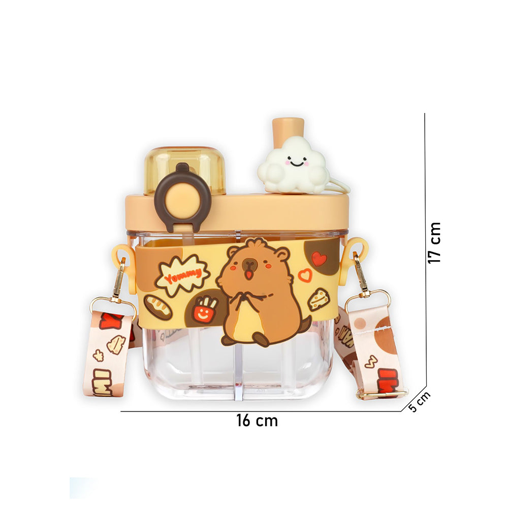 Dual Beverage compartment, Brown Capybara Tritan Kids Water Bottle, 580ml, 2yrs +