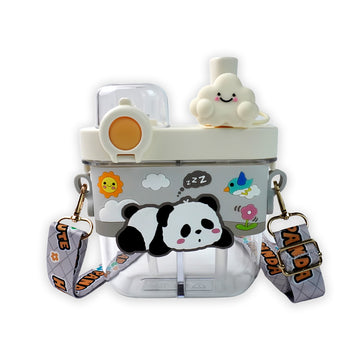 Dual Beverage compartment, White Panda Tritan Kids Water Bottle, 580ml, 2yrs +