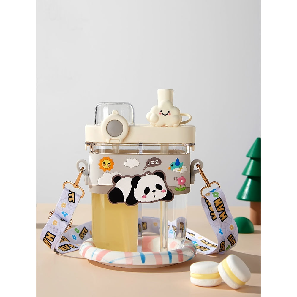 Dual Beverage compartment, White Panda Tritan Kids Water Bottle, 580ml, 2yrs +