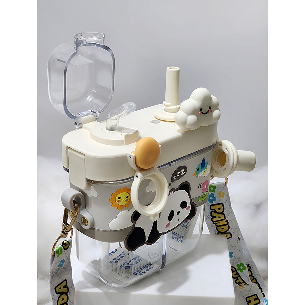 Dual Beverage compartment, White Panda Tritan Kids Water Bottle, 580ml, 2yrs +