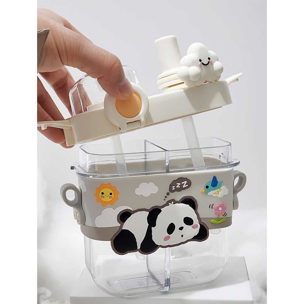 Dual Beverage compartment, White Panda Tritan Kids Water Bottle, 580ml, 2yrs +