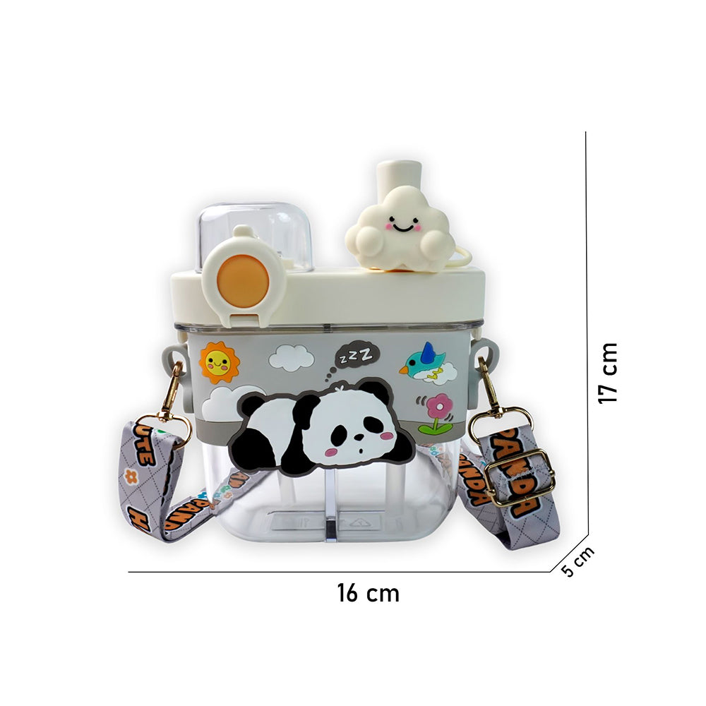 Dual Beverage compartment, White Panda Tritan Kids Water Bottle, 580ml, 2yrs +