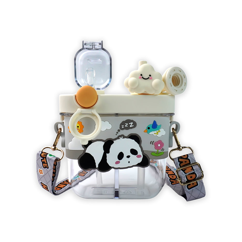Dual Beverage compartment, White Panda Tritan Kids Water Bottle, 580ml, 2yrs +