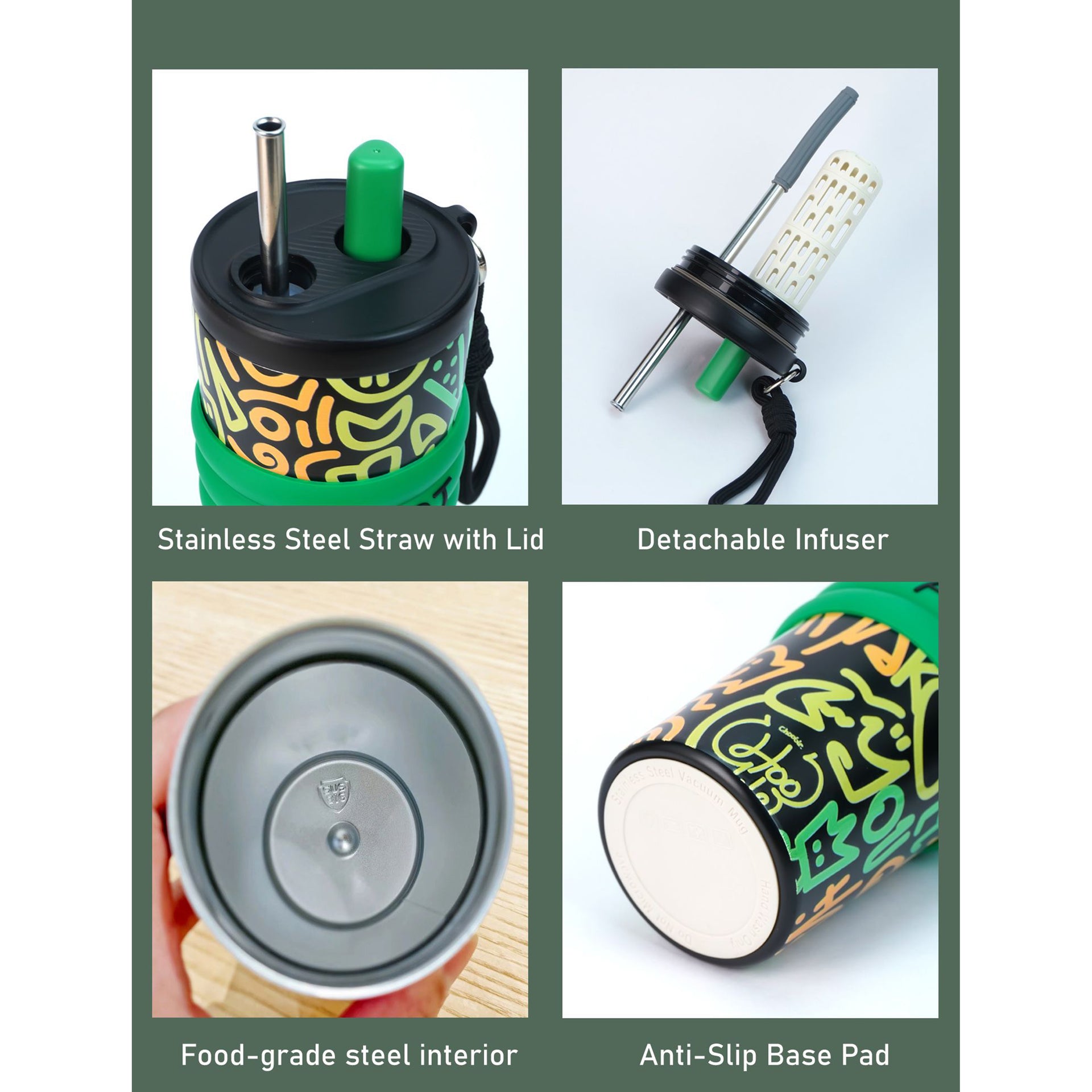Green Doodle Fluroscent series Stainless Steel Tumbler and Water Bottle for Kids and Adults,550ml