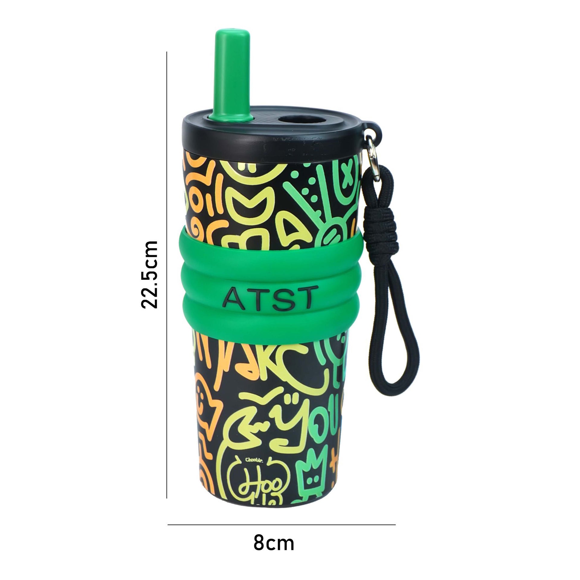 Green Doodle Fluroscent series Stainless Steel Tumbler and Water Bottle for Kids and Adults,550ml