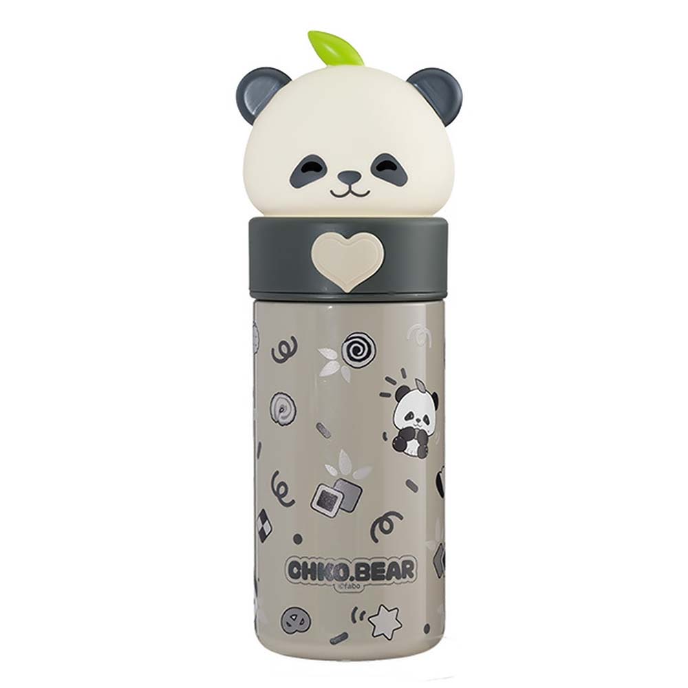 Grey Panda Head Stainless Steel Thermos Water Bottle, 350 ml