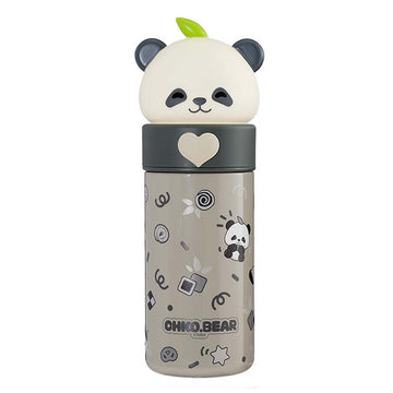Grey Panda Head Stainless Steel Thermos Water Bottle, 350 ml
