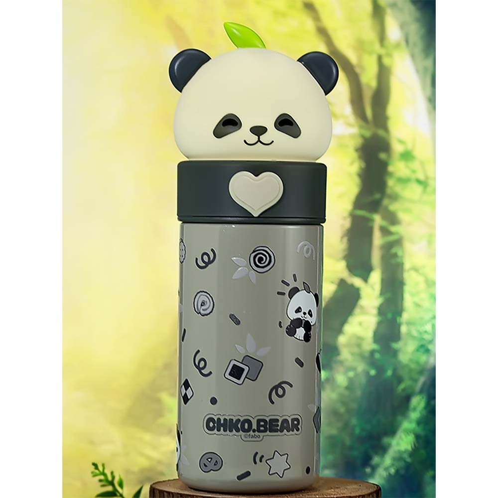 Grey Panda Head Stainless Steel Thermos Water Bottle, 350 ml