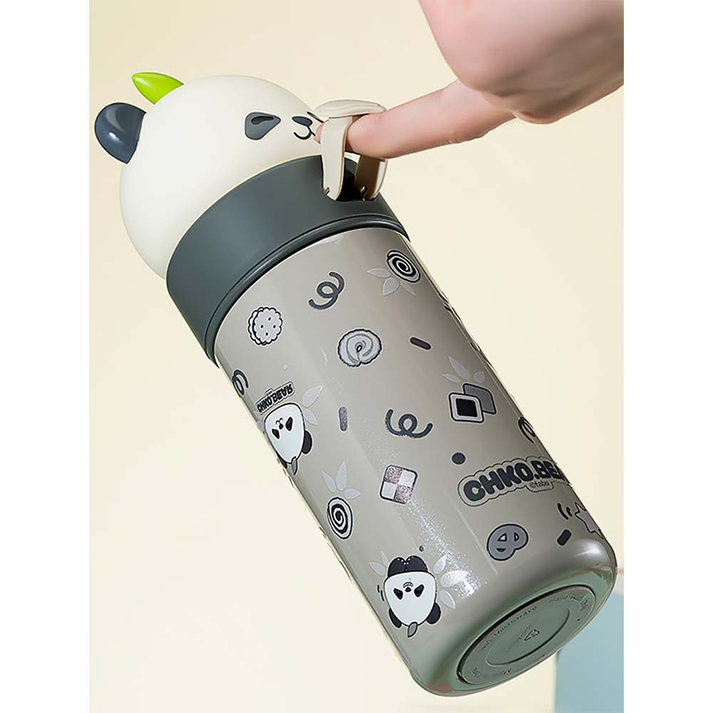 Grey Panda Head Stainless Steel Thermos Water Bottle, 350 ml