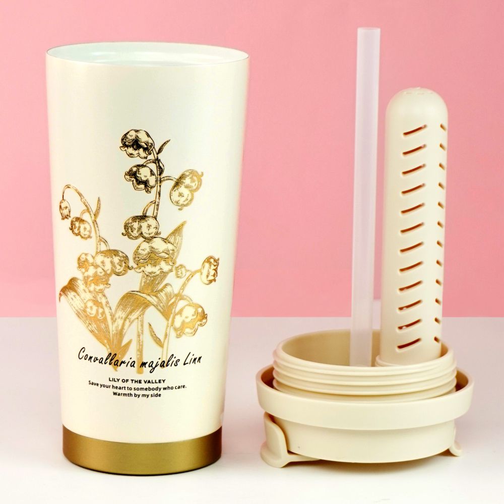 Lily Gold Stainless Steel premium Insulated Detox Infuser Bottle with Tea and Fruit Infuser attachment, 520ml