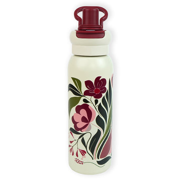 Maroon Floral Flask Water Bottle, 600ml