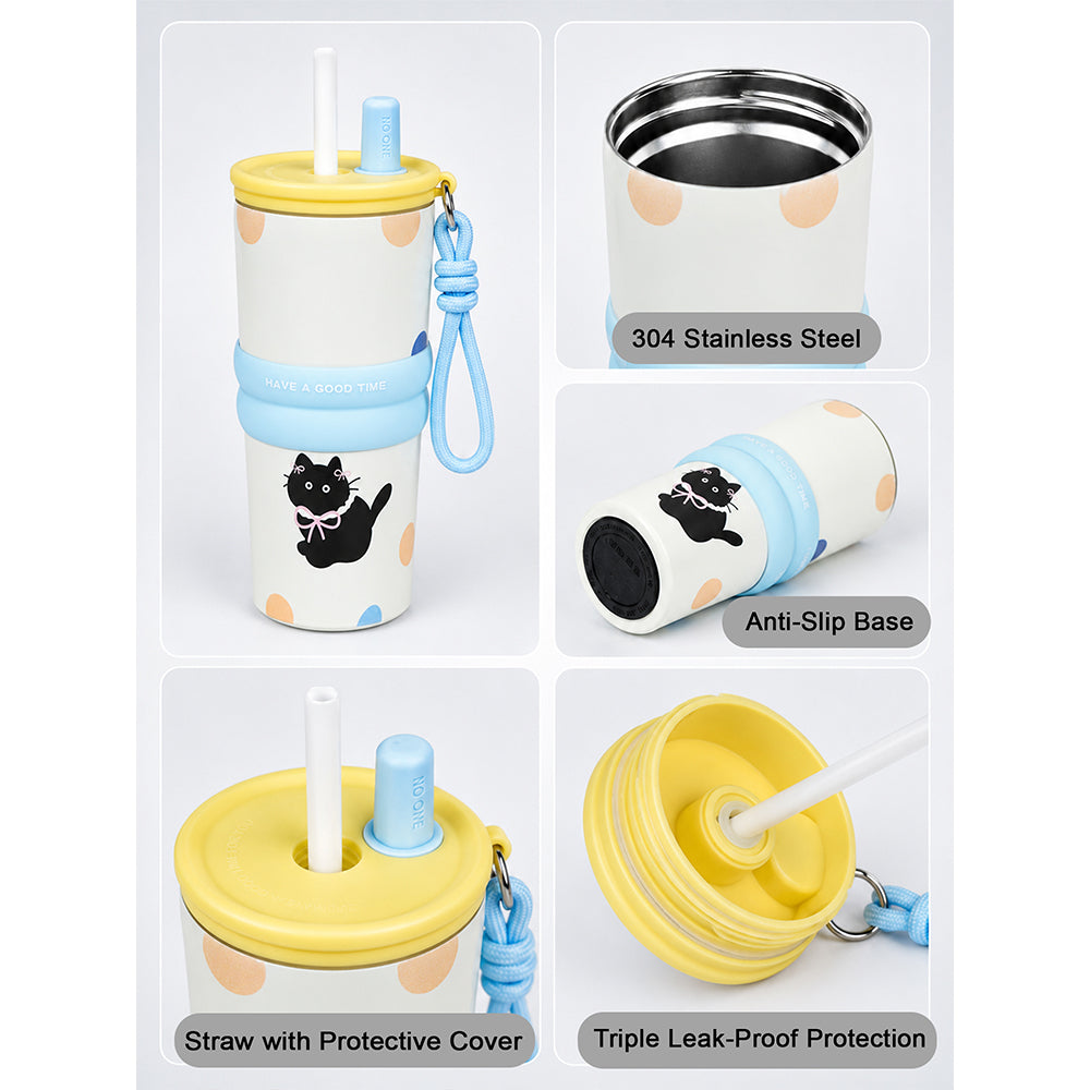Meow & Polka , Good Time Series, Stainless Steel Tumbler and Water Bottle for Kids & Adults, 710ml