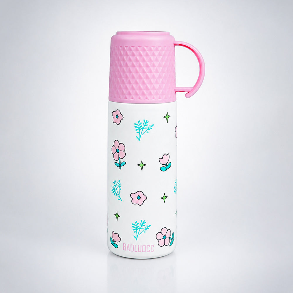 Pink Checks Cup Lid Design, Sleek Stainless Steel Thermos & Water Bottle for Kids, 350ml