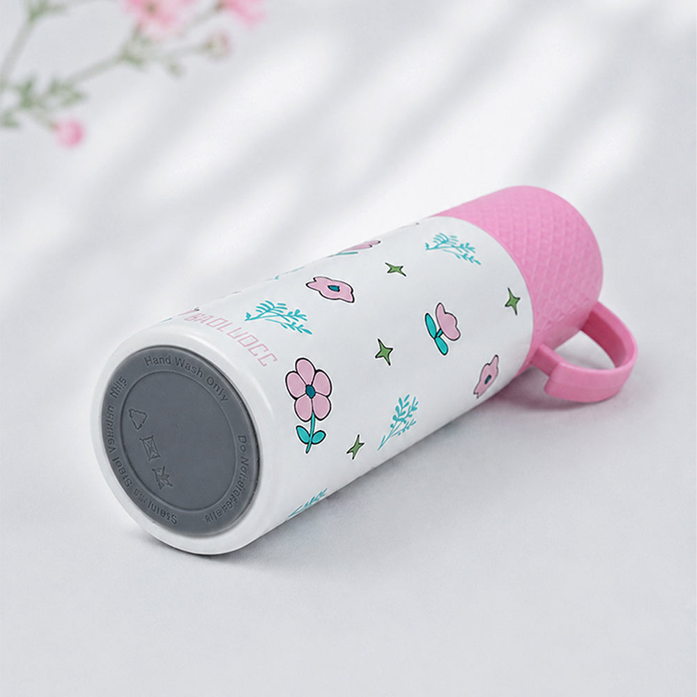 Pink Checks Cup Lid Design, Sleek Stainless Steel Thermos & Water Bottle for Kids, 350ml