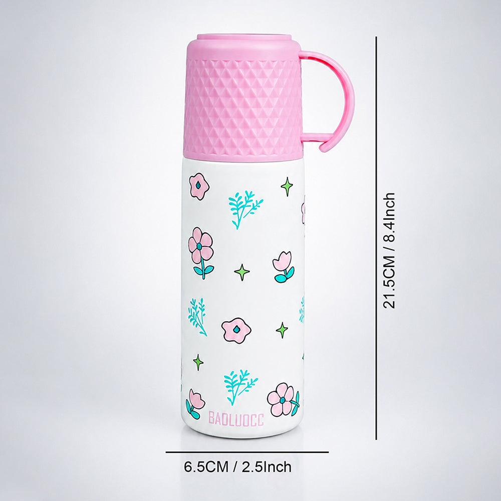 Pink Checks Cup Lid Design, Sleek Stainless Steel Thermos & Water Bottle for Kids, 350ml