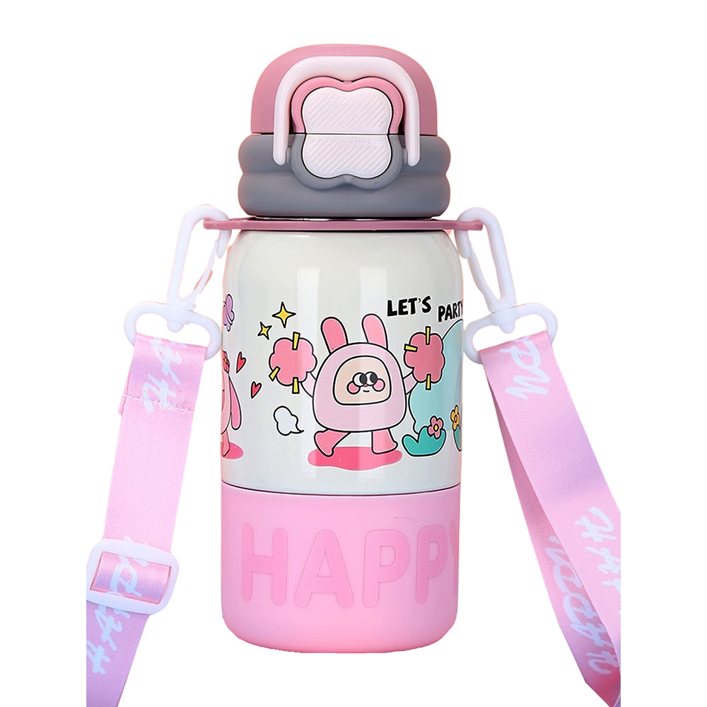 Pink Happy Cartoon Stainless Steel kids Water Bottle, 500ml, 4yrs+