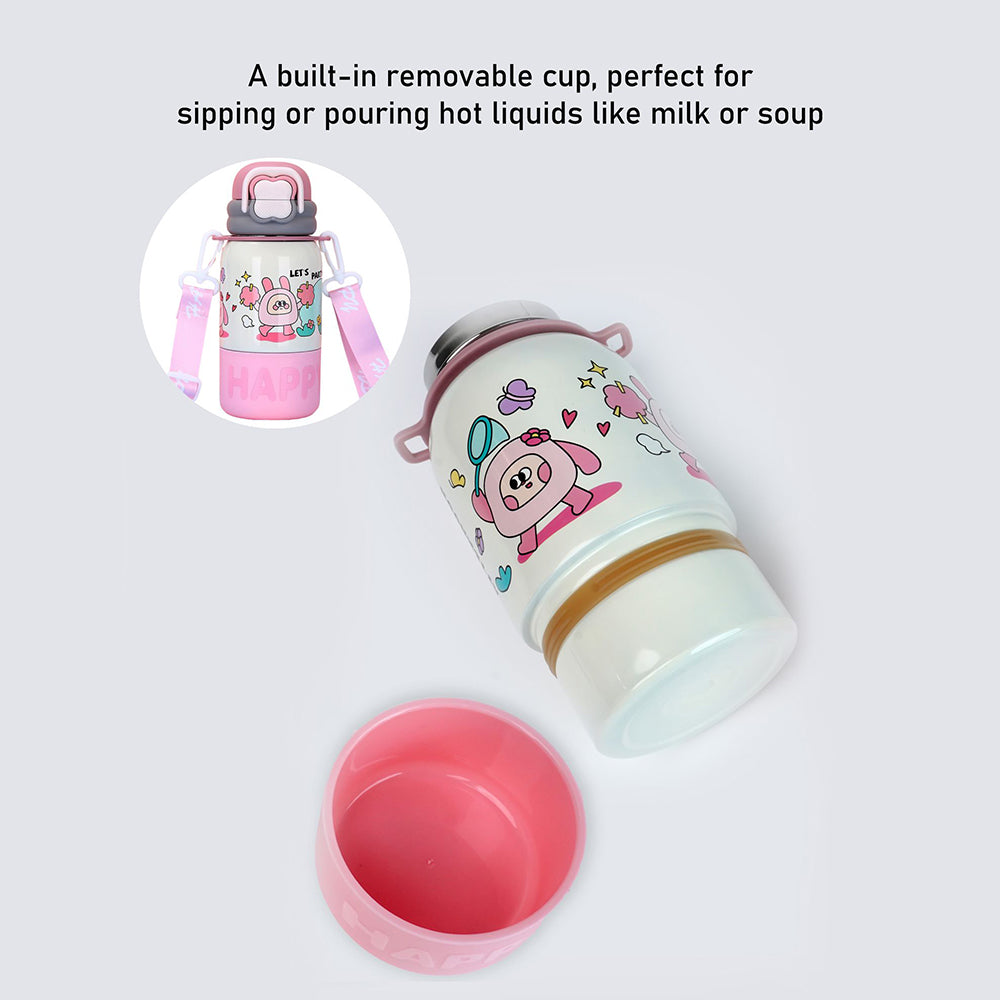 Pink Happy Cartoon Stainless Steel kids Water Bottle, 500ml, 4yrs+