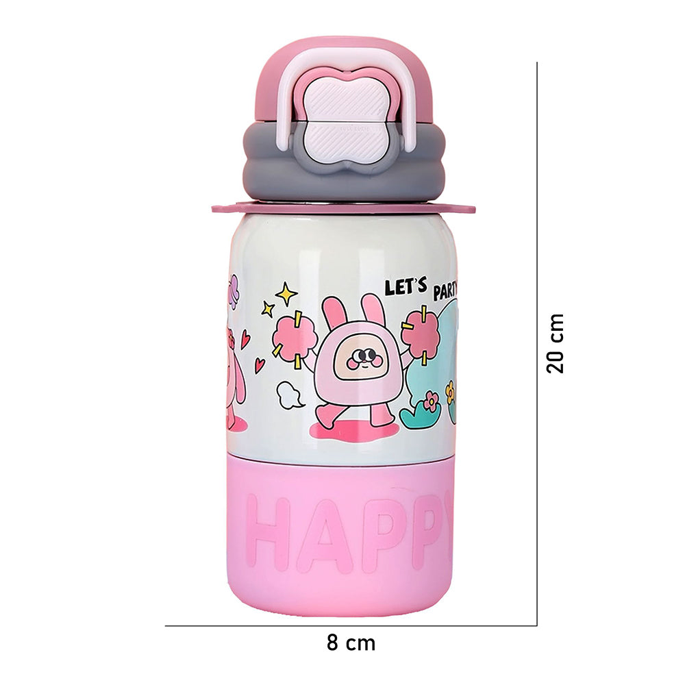 Pink Happy Cartoon Stainless Steel kids Water Bottle, 500ml, 4yrs+