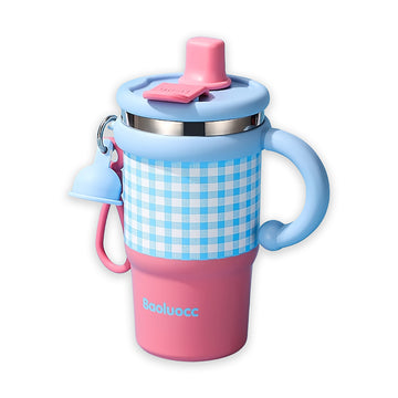 Pink & Blue Checkered Stainless Steel Tumbler for Kids and Adults, 550ml