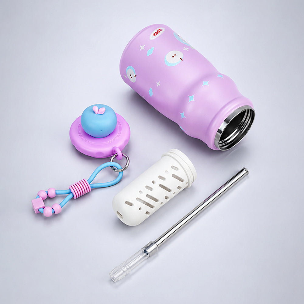 Pink Cat, Fruit Pop Series, sleek Stainless Steel Water Bottle with Infuser attachment for Kids, 400ml