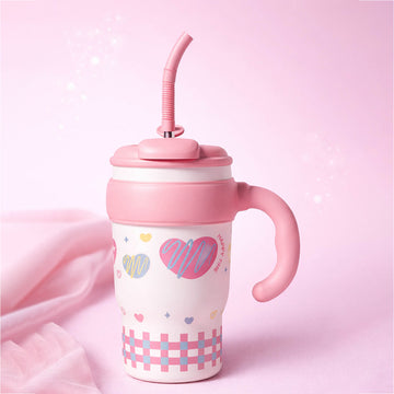 Pink Hearts, Bubble Lid series, with detachable infuser Stainless Steel Kids Tumbler Water Bottle , 680ml