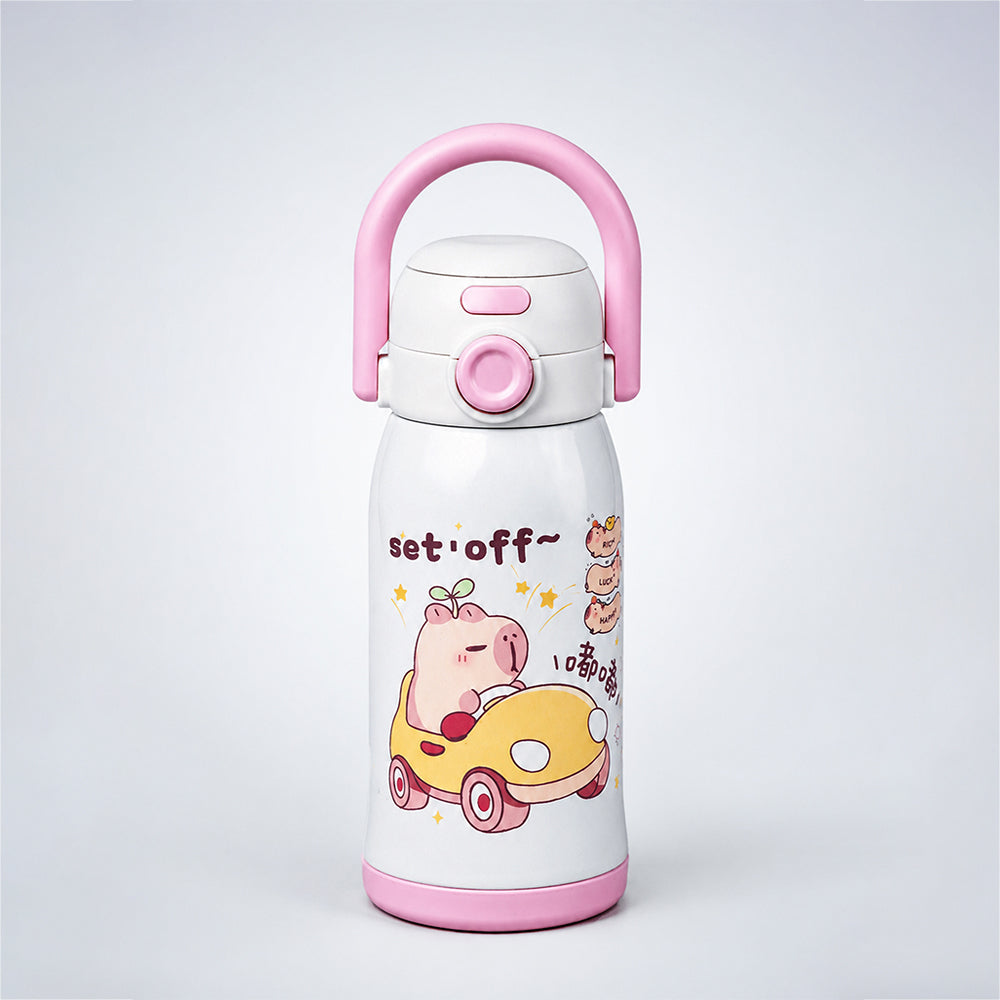 Pink Lid, Set Off Capybara Series, Stainless Steel Water Bottle for Kids, 600ml