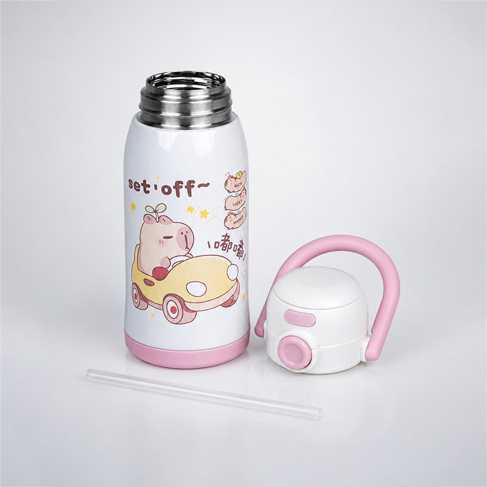 Pink Lid, Set Off Capybara Series, Stainless Steel Water Bottle for Kids, 600ml