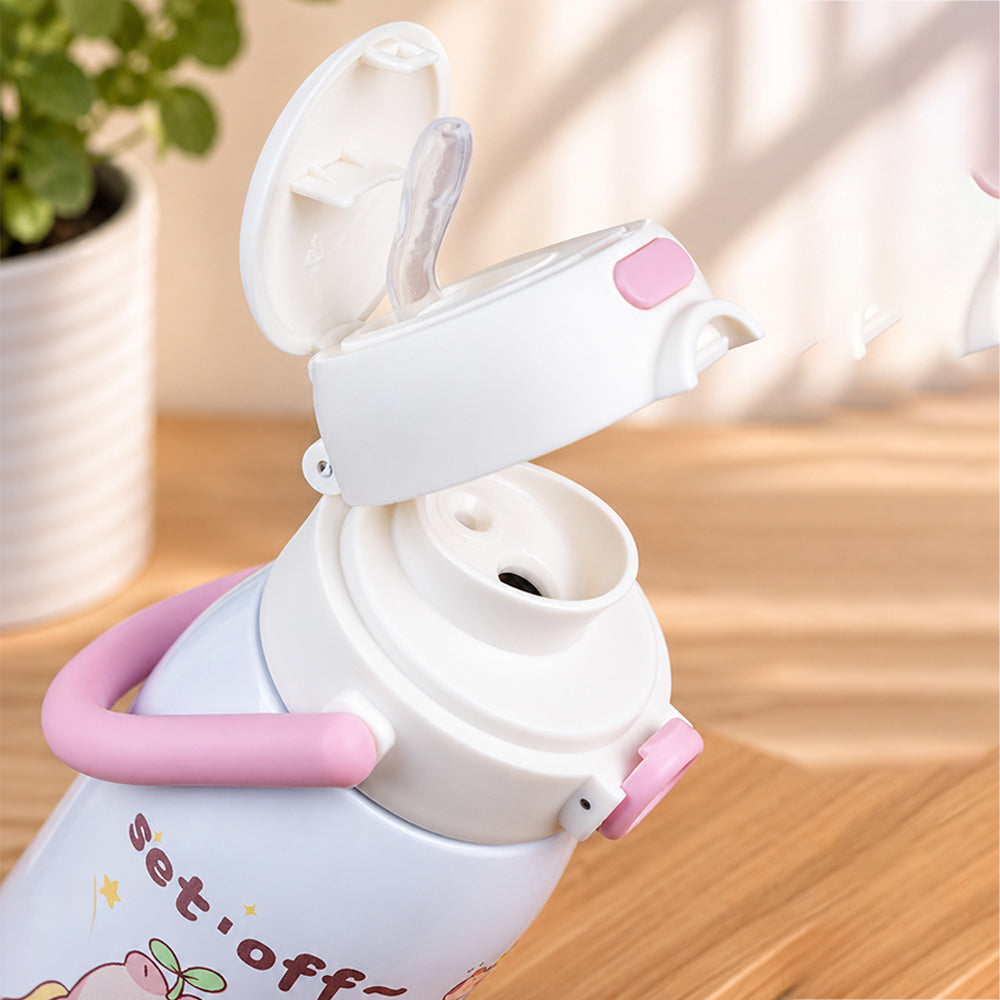 Pink Lid, Set Off Capybara Series, Stainless Steel Water Bottle for Kids, 600ml