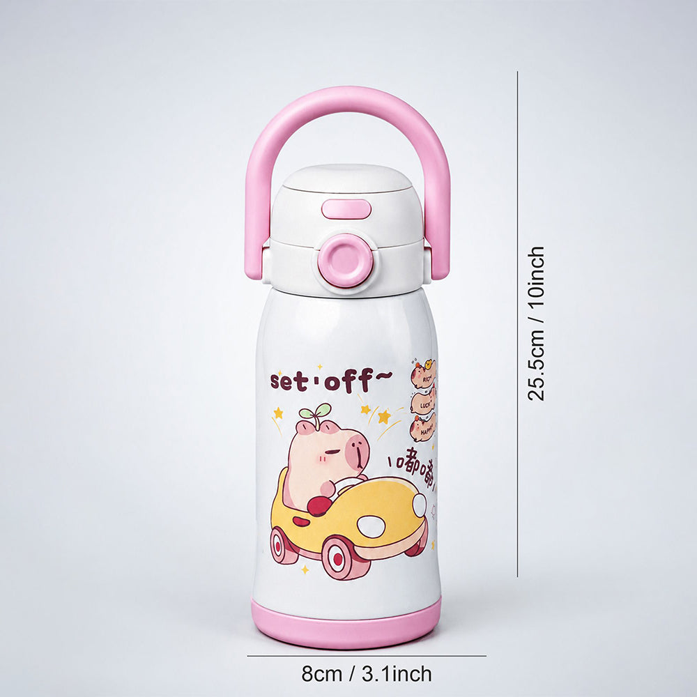 Pink Lid, Set Off Capybara Series, Stainless Steel Water Bottle for Kids, 600ml