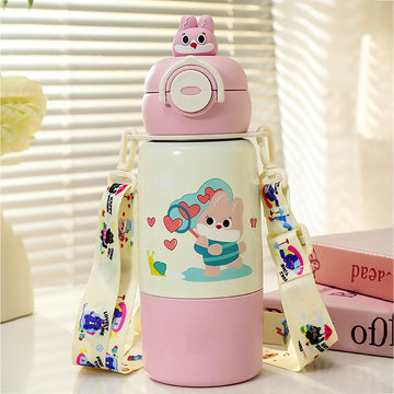 Pink Rabbit Bottomlid Series,  Stainless Steel Kids Water Bottle , 480ml